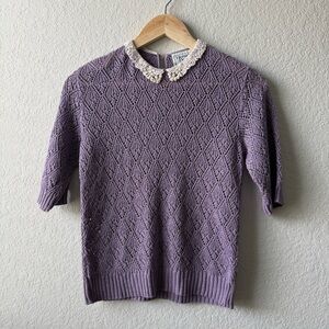 Vintage Herald House Purple Knit Sweater with Lace Collar